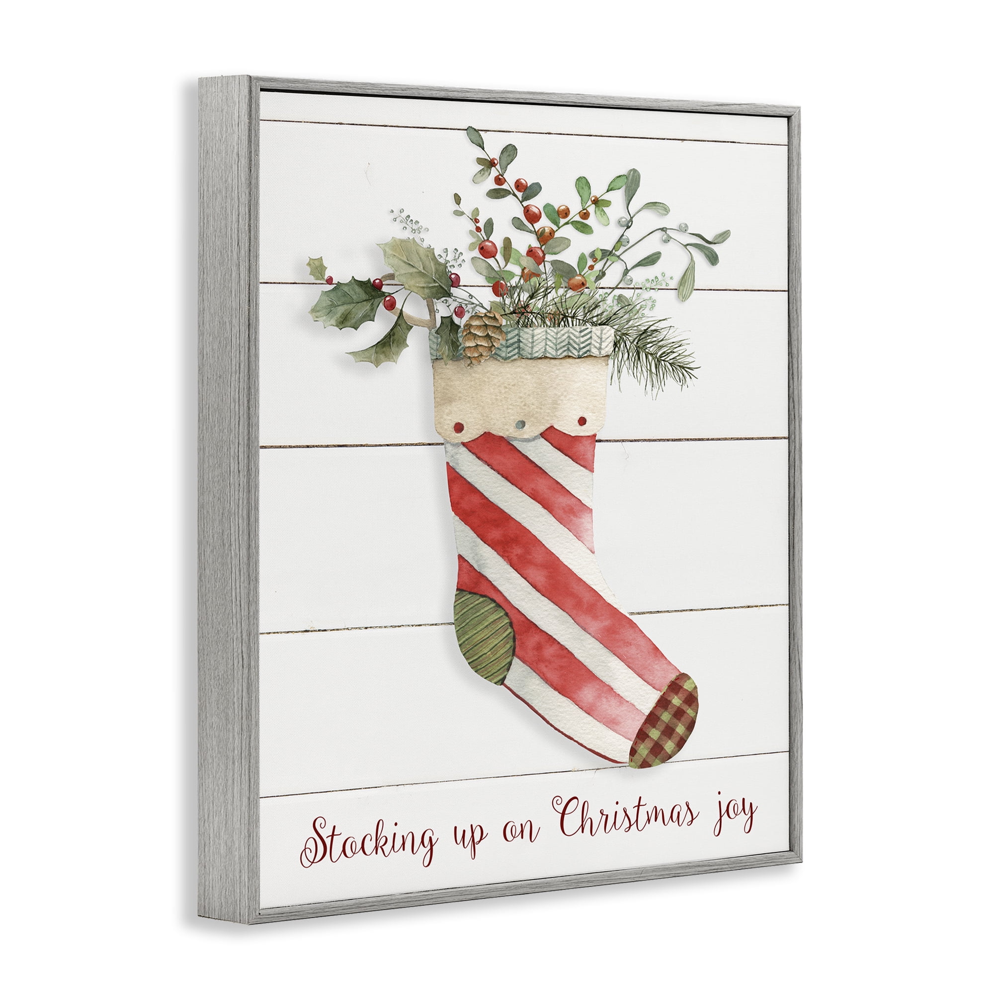 Stupell Industries Stocking Up On Christmas Holiday Painting Gray Framed Art Prints Wall Art, 11 x 14