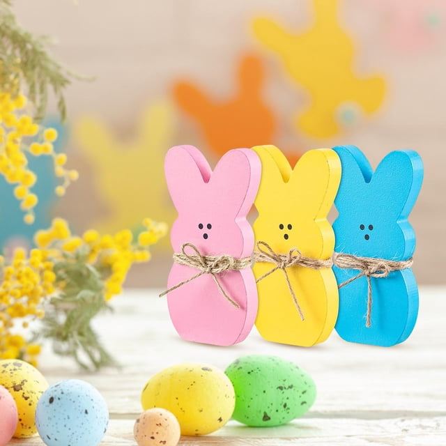 Forma de Conejo Artesanía de Pascua Conejo de Pascua Estatua Centro de Mesa Signos con Cuerda Madera Decoración de Mesa de Pascua para Oficina Tres Fernando Decoraciones de Pascua