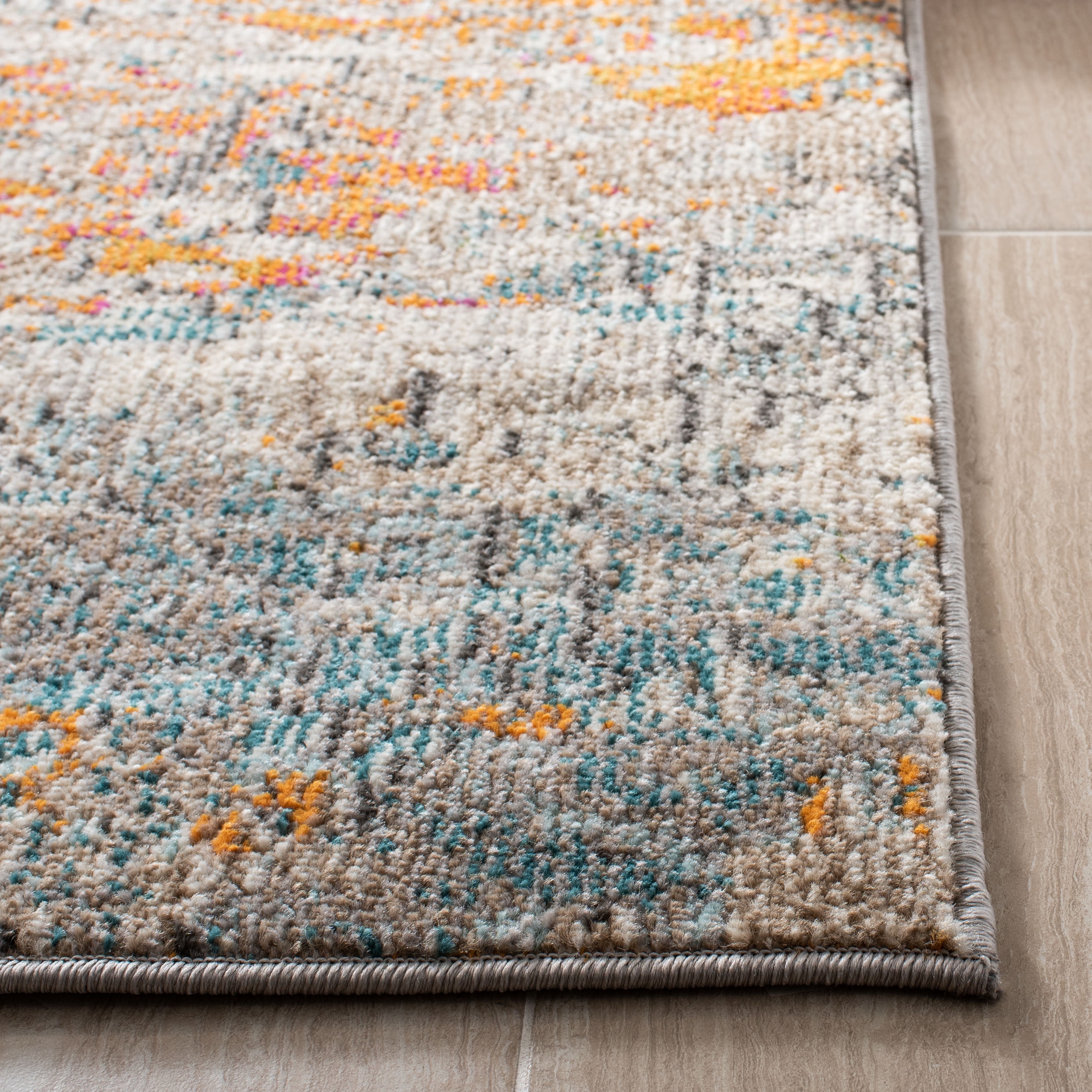 SAFAVIEH Madison Kebo Abstract Area Rug, Grey/Orange, 6' x 9' - Modern Design, Grey & Orange, Ideal for Living Room, Bedroom, Dining Space