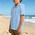 thumbnail image 3 of Fancifize Cotton Hoodies for Boys Summer Short Sleeve Quarter Button Hooded Tshirts Kids Casual Loose Tops 5-14 Years, 3 of 6