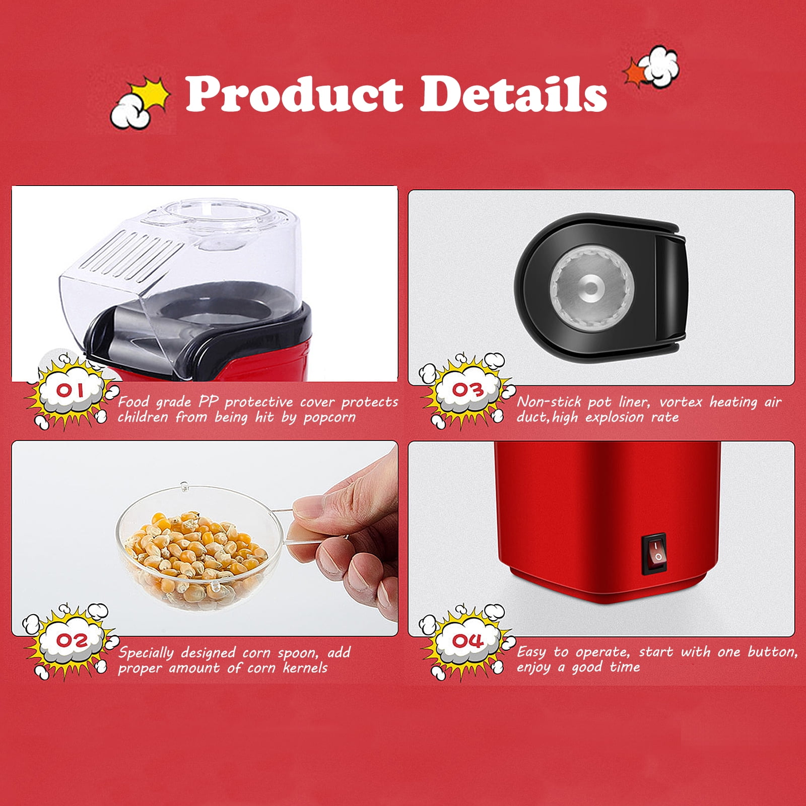 Kepooman 1200W Popcorn Maker, Stirring Popcorn Popper with Nonstick Plate,  Hot Oil Electric Popcorn Machine with Measuring Cup, 3 Min Fast Popping,  Oil Free, 98% Poping Rate for Home, Black 
