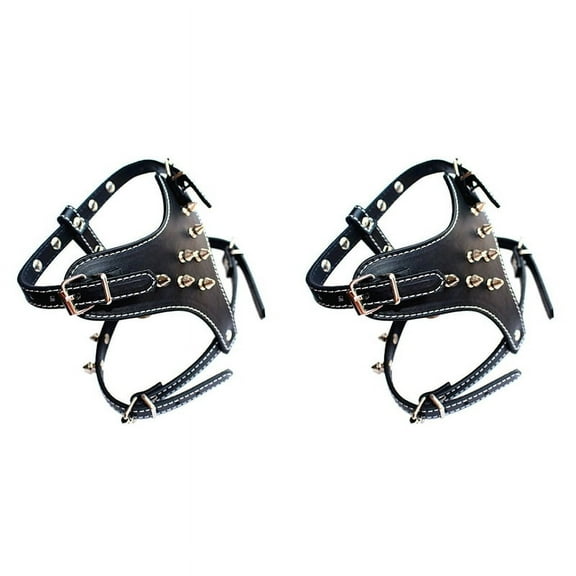 2X Spiked Studded Leather Puppy Dog Harness Vest for Small Breeds Black