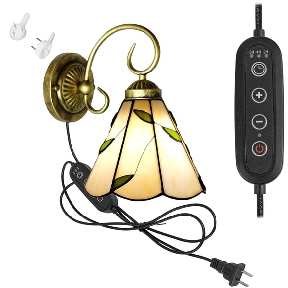 FSLiving Tiffany Wall Sconce Plug In Wall Lamp with Dimmer and Timer Switch for Reading Bedroom Nightstand Mirror Corrider,Bulb Not Included - 1 Light
