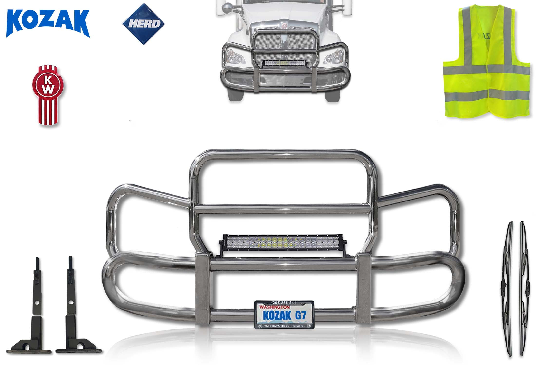 KOZAK Grille Deer Moose Brush Bumper Guard Herd 300 for Kenworth T680