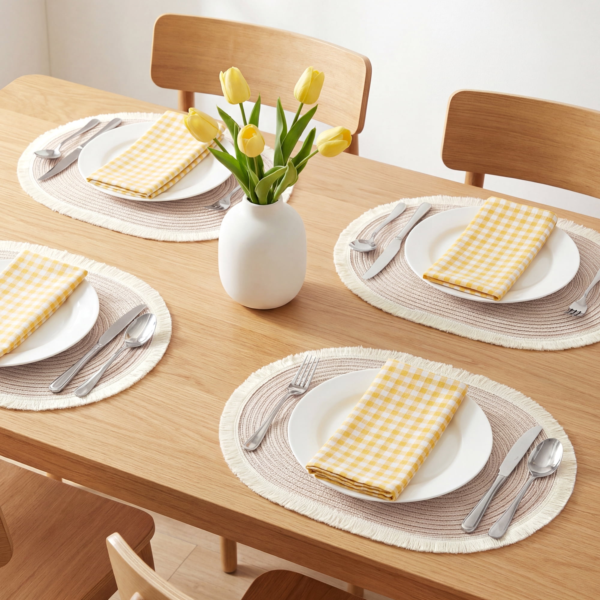 Unique Bargains Farmhouse Placemats 6pcs Woven Placemats Beige 17.7"x11.8"