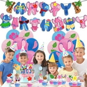Cartoon Blue Birthday Decorations,Tropical Luau Party Supplies Includes banners,Balloons,Cupcake Toppers and Cake Toppers