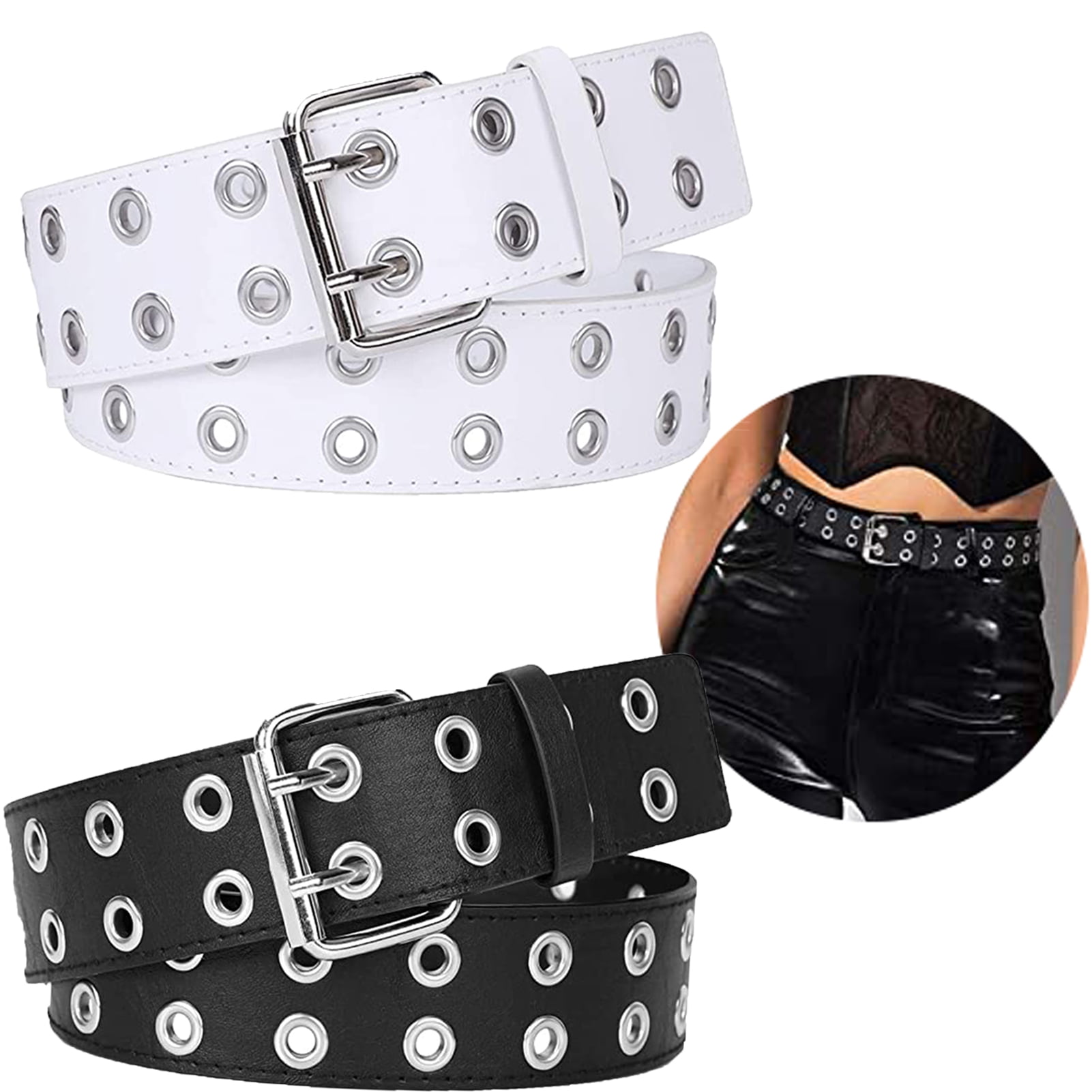 Walmart Double Grommet Belt, 43in Metal Eyelet PU Leather Punk