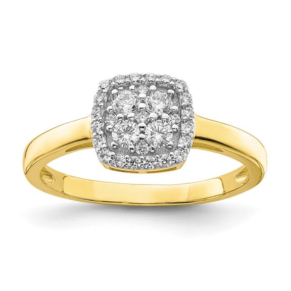 Auriga Fine Jewelry 10K Yellow Gold Square CZ Fancy Ring for Women Size 6.75