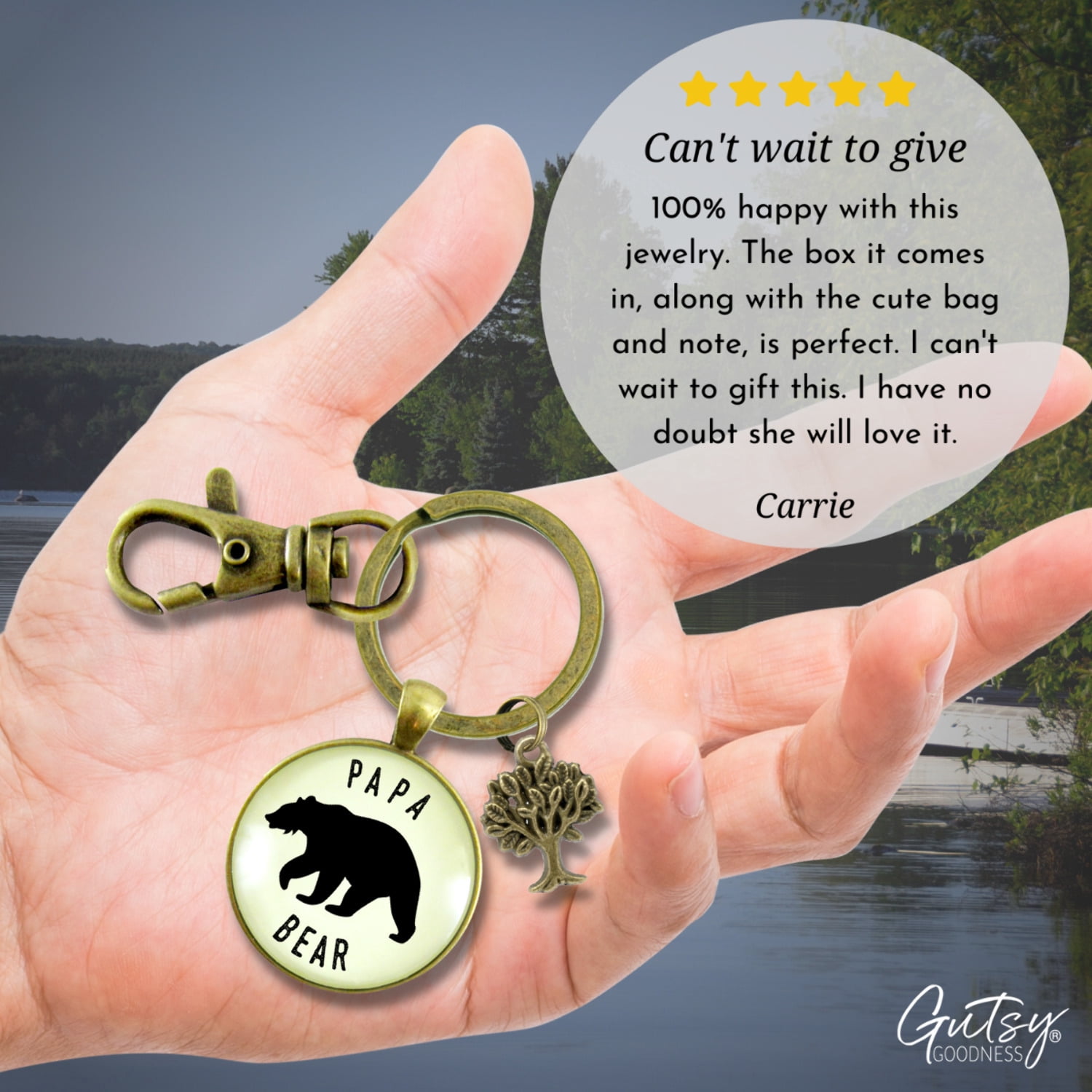 Papa Bear Gutsy Goodness Bronze Keychain Fathers Rustic Key Ring Gift Expectant Dad Father Grandpa