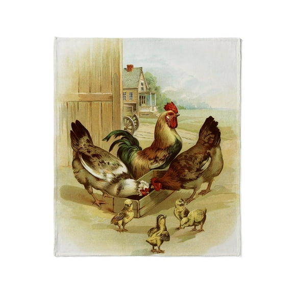 CafePress - Vintage Art Farm Chickens Throw Blanket - Soft Fleece Throw Blanket, 50"x60" for All Ages