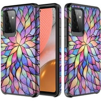 For Samsung Galaxy A12 Case w[Tempered Glass Screen Protector] Cute Girls Women Glitter Protective Phone Cover Cases - Rainbow Flower