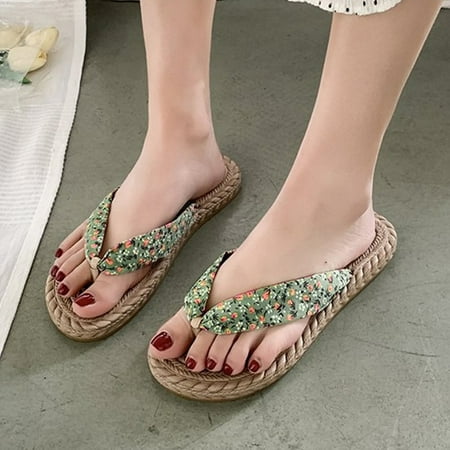 

Aayomet Fashion Spring And Summer Women Flip Flops Flat Open Toe Flower Beach Casual Style Shoes Fit Flip Flop Boots for Women Green 6.5