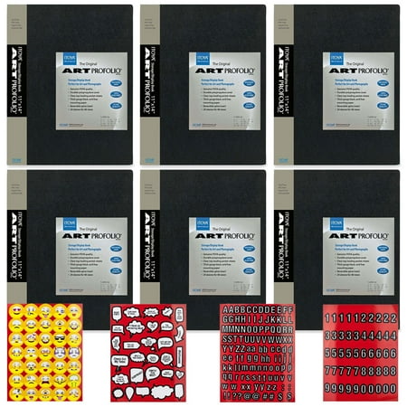 ITOYA Profolio Series 11 X 14 Inch Art Presentation Portfolio (Pack of 6) + Scrapbooking Stickers 4 Pages of Emojis, Quotes, Letters & Numbers - Super Value Kit