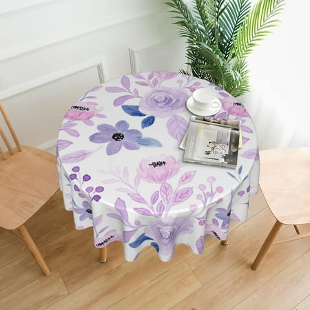 

YFYANG 60 inch Round Table Cloth Reusable Polyester Purple Floral Watercolor Pattern Table Cover for Indoor Outdoor Kitchen Restaurant Table Decoration Tablecloths