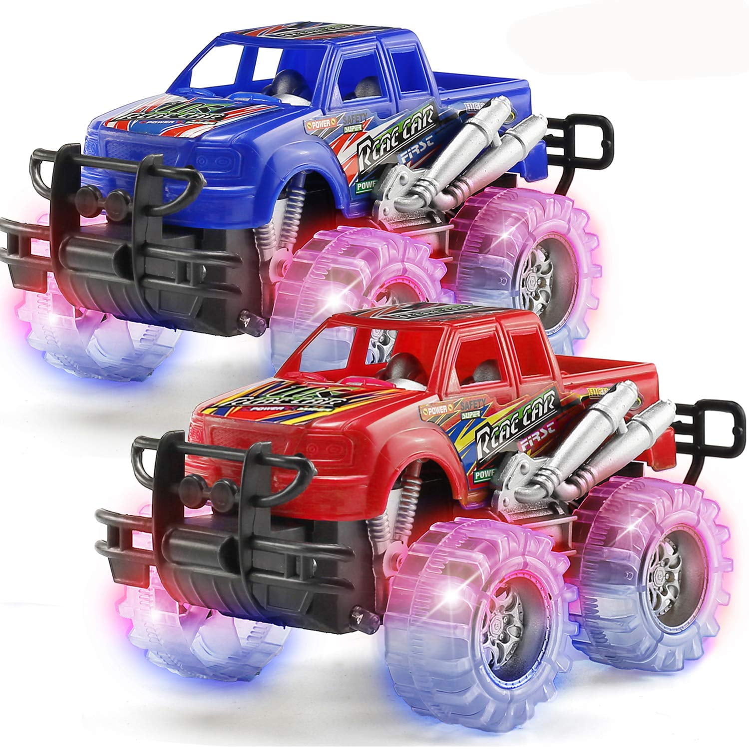 2 Pack Light Up Monster Truck Car Toy with Beautiful Flashing LED Tires