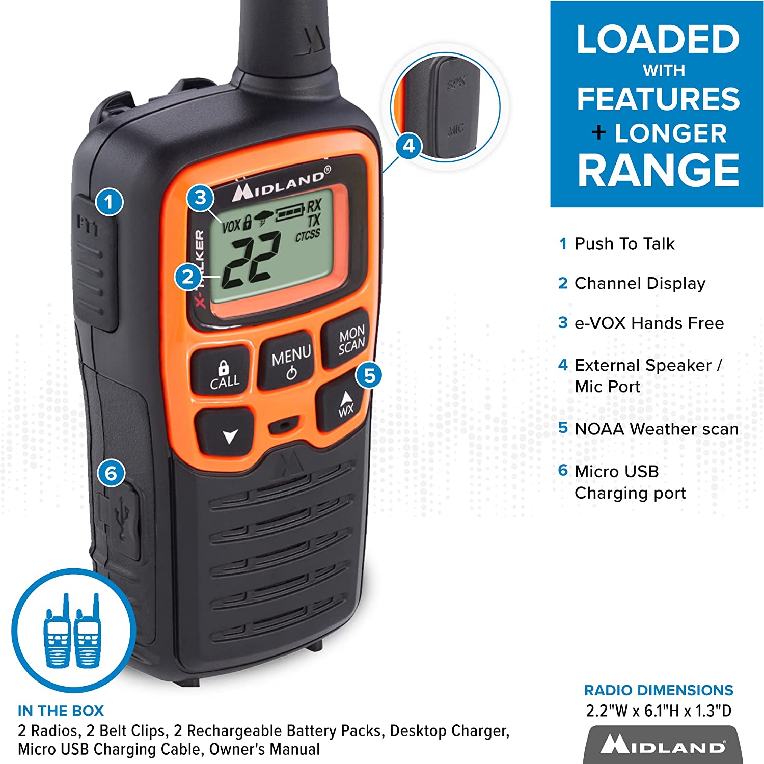 Midland- T51VP3 X-TALKER Spotting and Recovery Walkie-Talkie Long Range ...