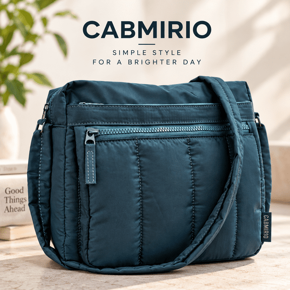 CABMIRIO Puffer Crossbody Bag for Women, Lightweight Nylon Shoulder Purse with Multi Pockets, Blue
