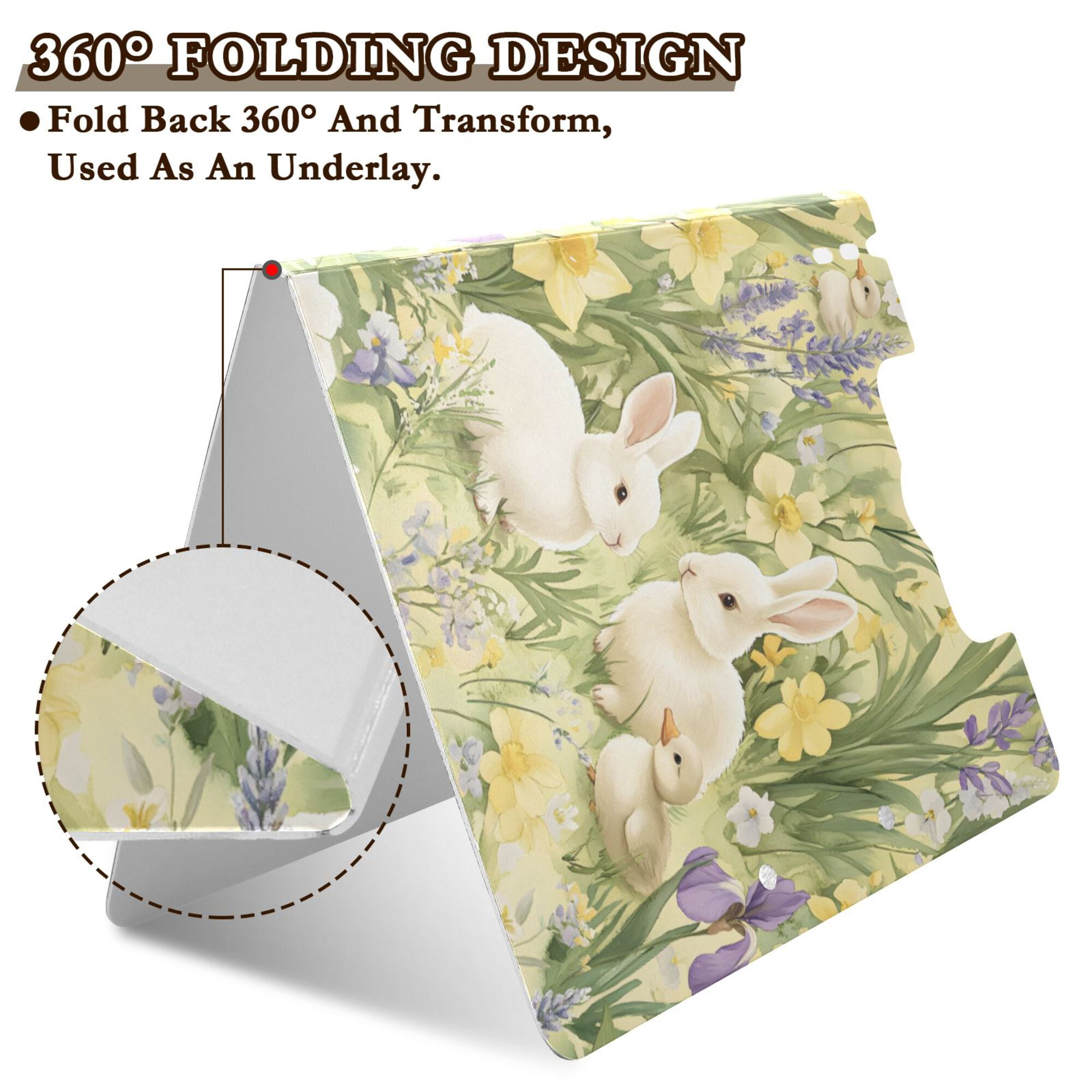 FORMRS A4 Clipboard Folder with Pen Holder Horizontal Foldable School Office Binder, Yellow Floral Rabbit