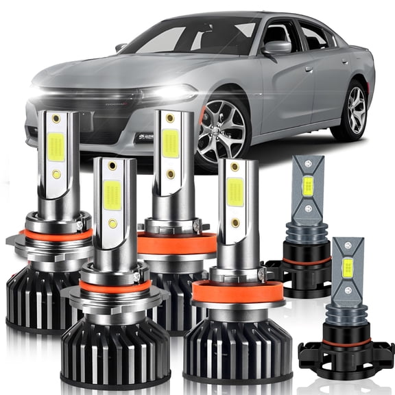 For Dodge Charger 2011-2013 2014 LED Headlight High Low Beam Fog Light Bulbs 6000K White Pack of 6