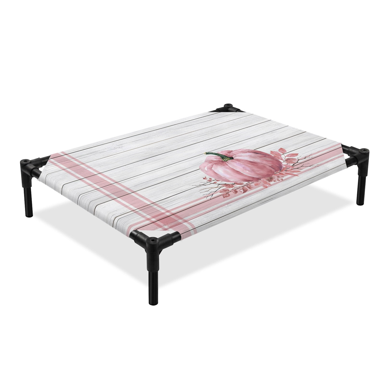 Pink Pumpkin Elevated Dog Bed Thanksgiving Fall Cooling Breathable Outdoor Raised Dog Cot Bed with Metal Frame Non-Slip Feet for Medium Dog 24x20in