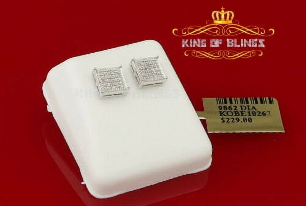 King Of Bling's Sterling 925 White Silver 0.15ct Diamond Women & Men Square Earrings