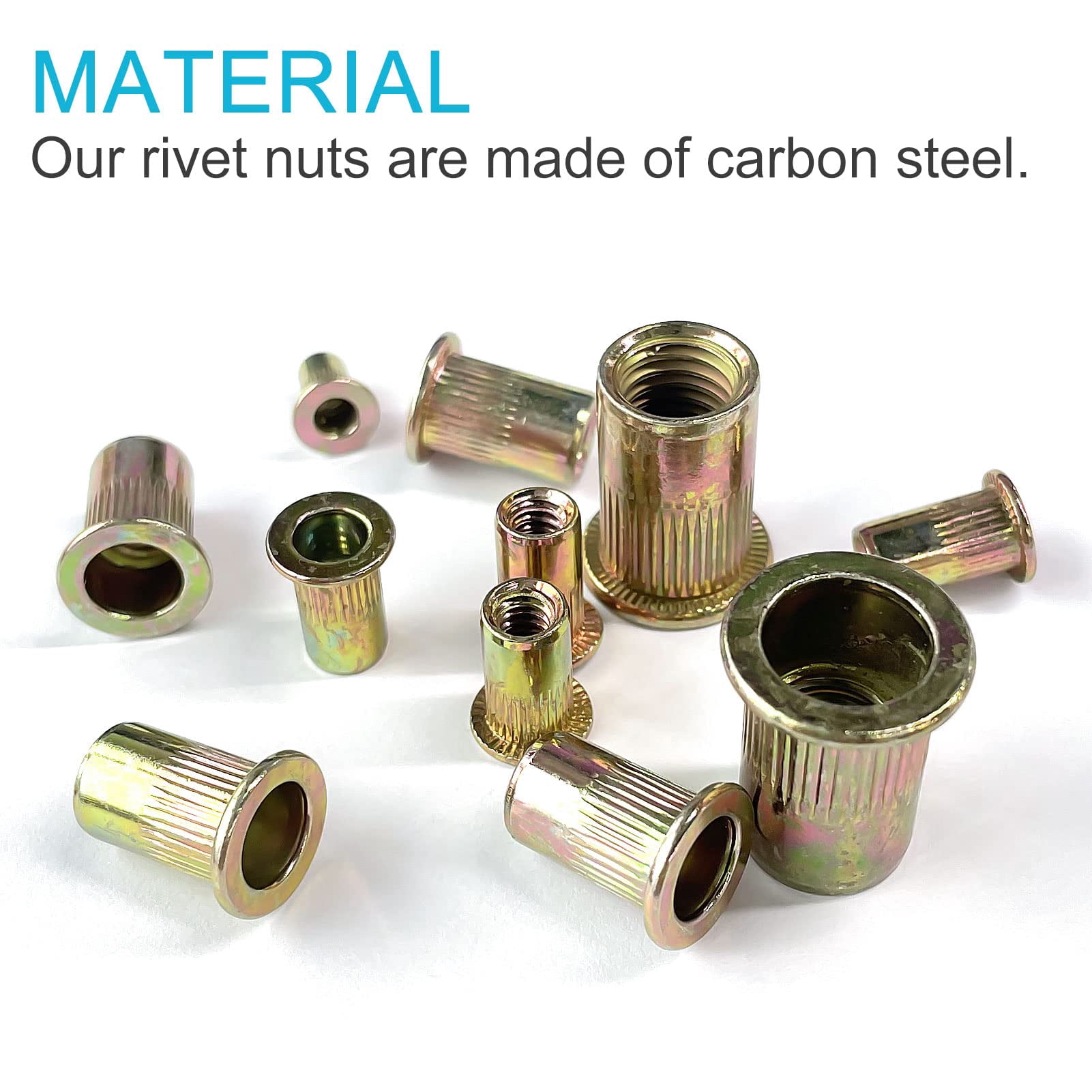 iMeshbean 520PCS Zinc Steel Rivet Nut Rivnut Insert Nutsert Kit SAE&Metric Threaded Rivets