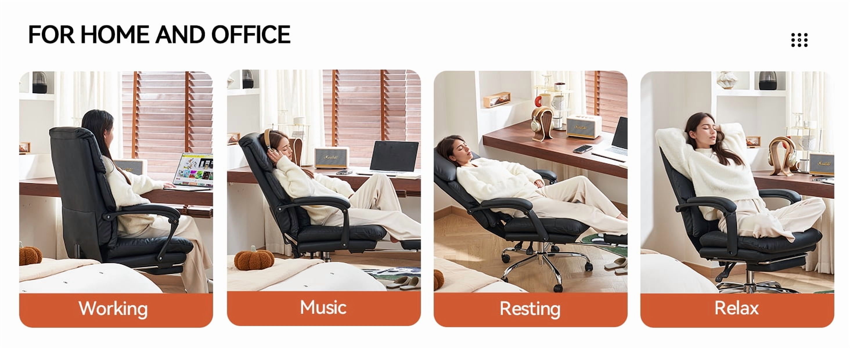 EMIAH Real Leather Office Chair with Foot Rest, Reclining Ergonomic Executive Office Chair with Arms, High Back Comfy Swivel Computer Desk Chairs with Wheels and Lumbar Support for Home Office, Black