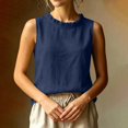 thumbnail image 5 of Women's Ruffle Trim Sleeveless Tank Top Summer Loose Fit High Neck Plain Shirts Casual Comfy Boho Beach Travel Tops Navy, 5 of 6