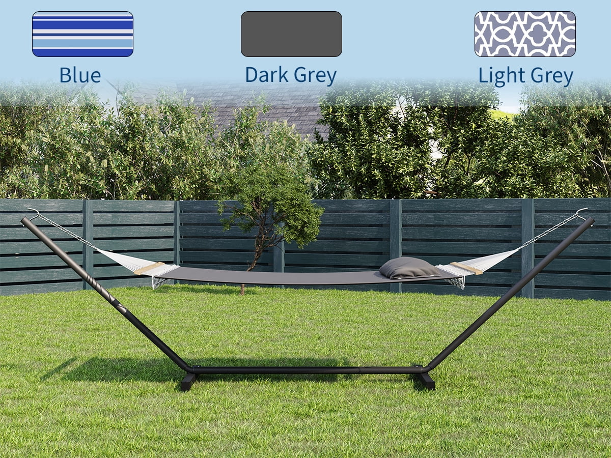 IdealHouse 57" Double Hammock with Heavy Duty Stand – 2 Person Hammock, Widening Cotton Fabric Design, 450 LB Capacity for Indoor & Outdoor Use (Dark Grey)