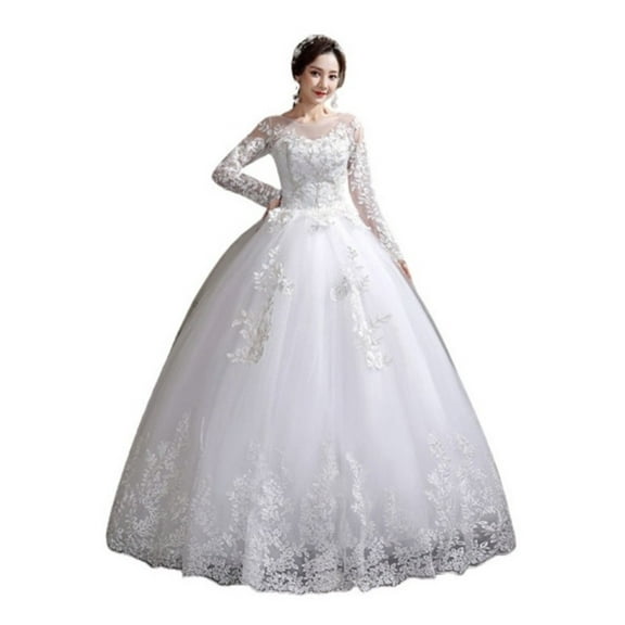 2024 New White Wedding Dress Long Sleeves V-Neck