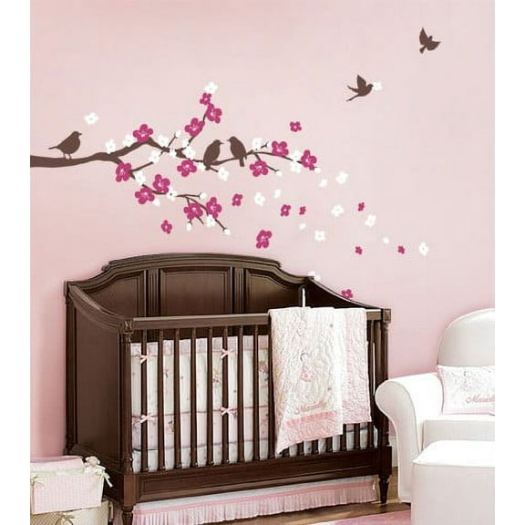 Cherry Blossom Branch Decal with Birds