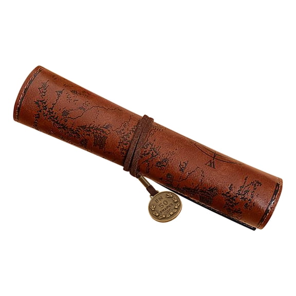 XYRSRUW Pencil Case, Treasure Map Vintage Canvas Leather Rolling Pencil Pouch, Large Capacity Stationery Organizer, Cute Storage Bag for Pens and Accessories