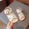thumbnail image 2 of GiLiling Girls Open-Toe Sandals, Floral Embroidery Adjustable Buckle Ankle Strap, PU Upper Non-Slip TPR Flat Sole, Summer Casual Sandals (White, 10.5-11 Years), 2 of 6
