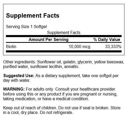 Swanson Biotin - High Potency 10,000 mcg 60 Sgels 2 Pack