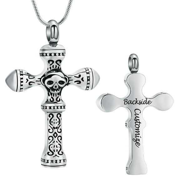 Personalize Vintage Cross Pendant Necklace for Cremation Ashes Holder Keepsake Memorial Jewelry Necklace for Ashes of Loved One