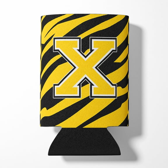 Letter X Initial Tiger Stripe - Black Gold Can or Bottle Hugger