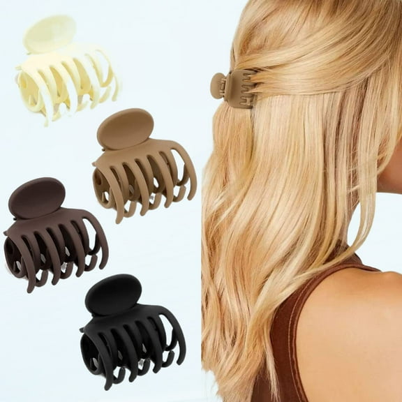 Small Hair Clips Claw Clips for Thin Hair 4 Pcs 1.5 Inch Double Row Teeth Hair Black Brown White