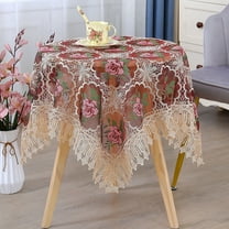 Btomtd Household Tablecloth for Coffee Table, Small Round Table Cloth with Gauze Embroidery, Multi-Use Table Cover and Towel for Living Room Decor, 35"x35", Red