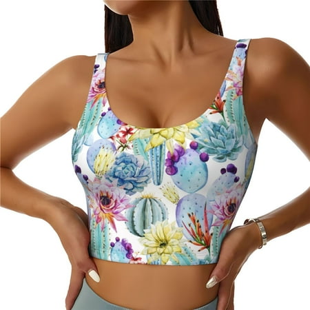 Jgfou Cactus1 Print Womens Sports Bra - Padded Workout Sports Bras Crop Tank Top
