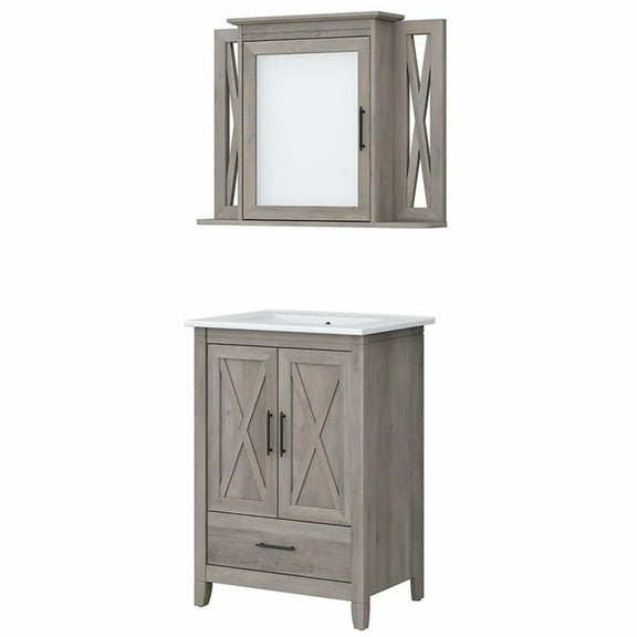 Bush Key West Engineered Wood Bathroom Vanity Sink with Mirror in Driftwood Gray