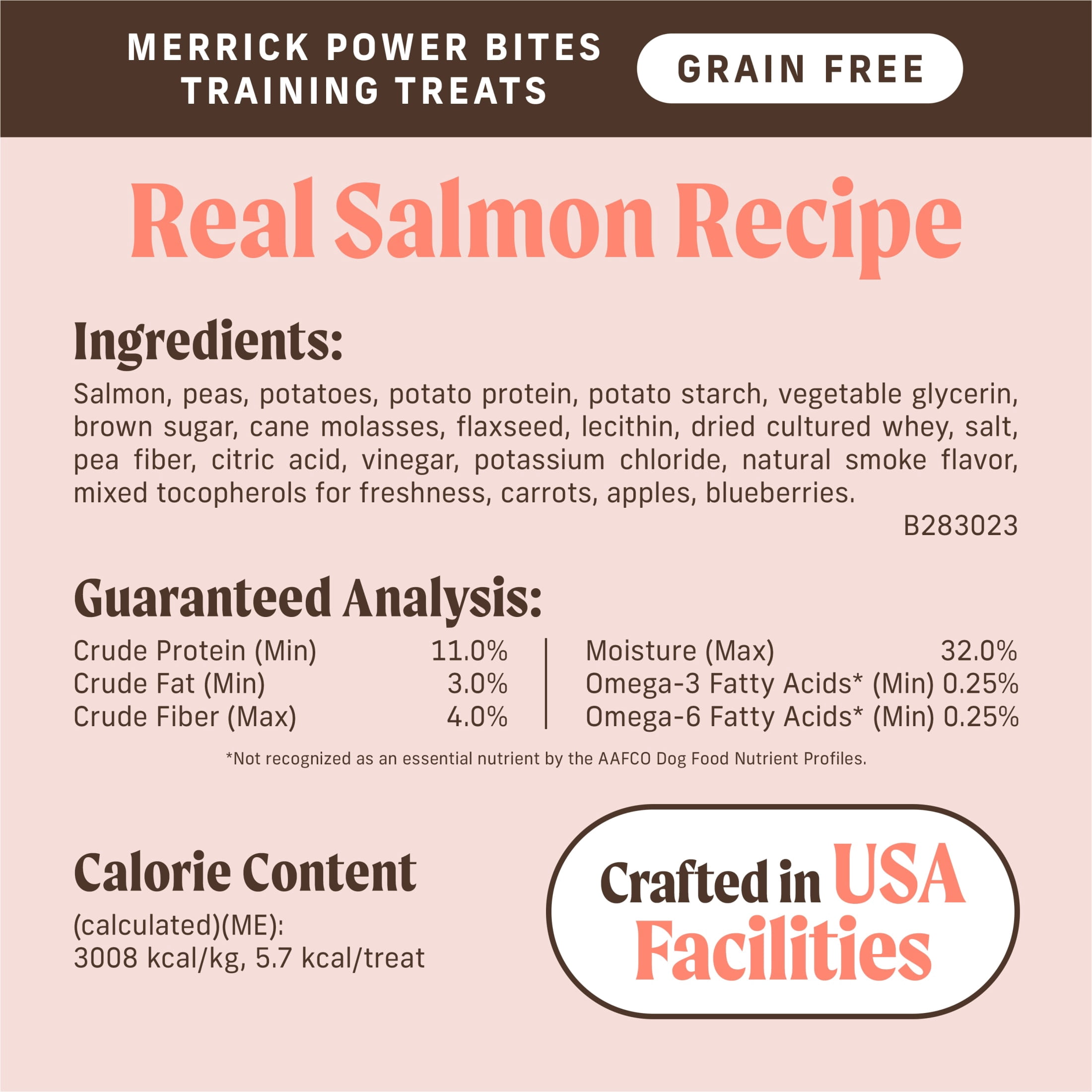 Merrick Power Bites Natural Soft And Chewy Real Meat Dog Treats, Grain Free Snack With Real Salmon Recipe, 6 oz. Bag