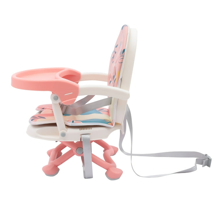 Loyalheartdy Pink Foldable High Chair for Toddlers Portable Eco friendly PP Booster Kids Seat for Dining Table 13.8 13.8 19.7