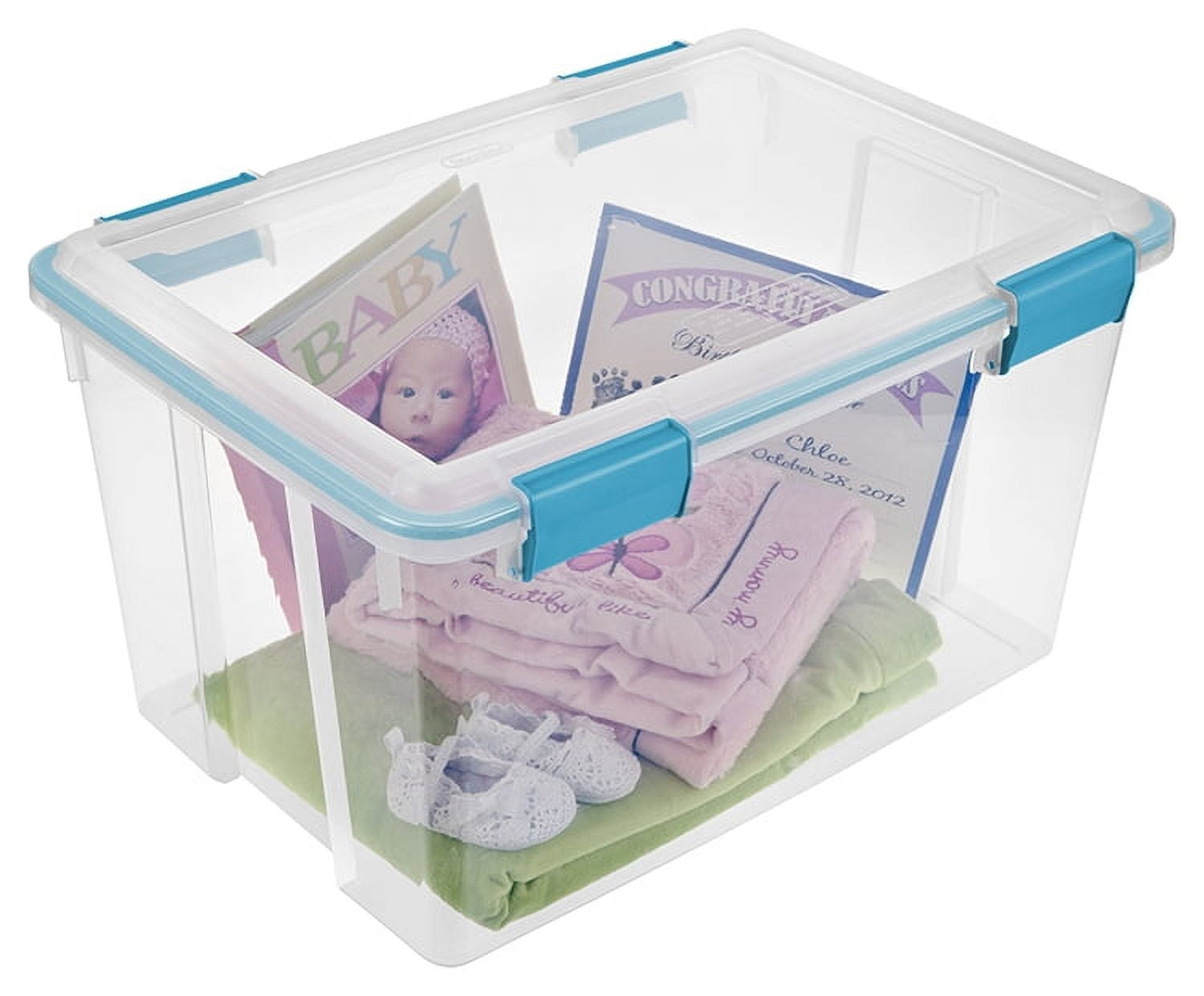 (2 pack) Sterilite Gasket Box, 54 Quart Clear Weather-Resistant Plastic Storage Bin with Gasket Seal and Latch Lid, Blue