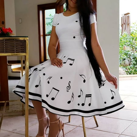 Musical Nutcracker Dress - Women Musical Note Print Sleeveless O Neck Dress