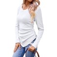 thumbnail image 3 of Womens Long Sleeve Shirts V Neck Ribbed Knit Slim Fit Light-Weight Sweater Fall Dressy Casual Tops White M, 3 of 8