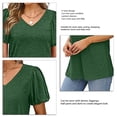 thumbnail image 4 of Tops con cuello en V Color puro Suave para la piel Tops con mangas abullonadas Camisetas de manga corta para ir de compras a diario, 4 of 6