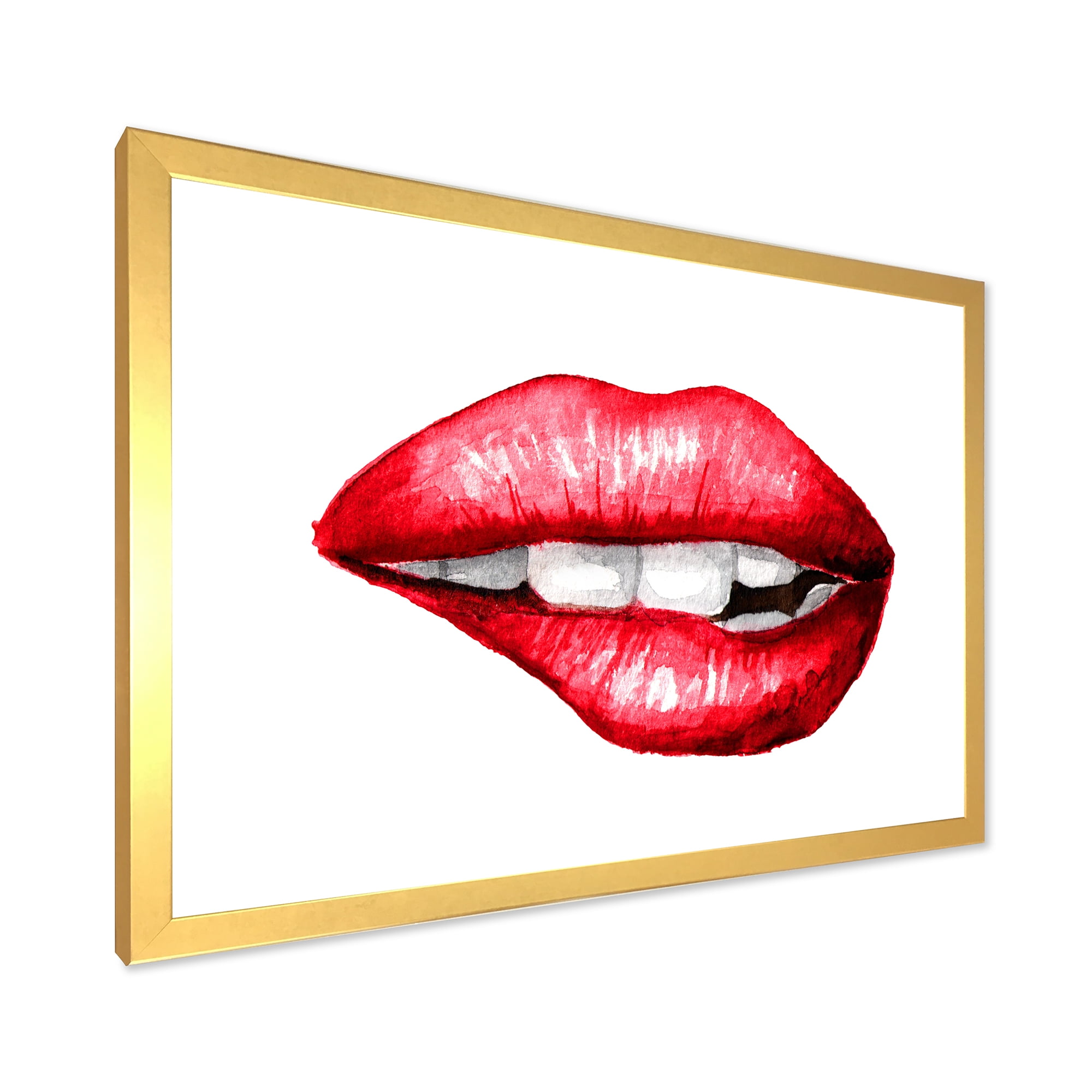 Designart 'Sexy Plump Puffy Girl Lips Biting' Modern Framed Art Print