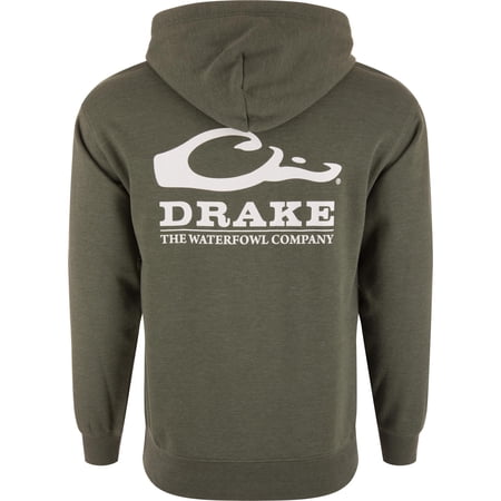 Drake Waterfowl Men s Logo Hoodie ? Midweight Cotton-Poly Fleece Pullover with Jersey-Lined Hood Deep Depths Dark Heather Medium