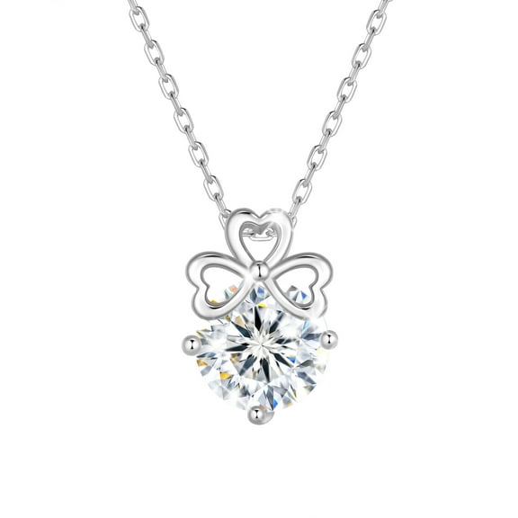 Beautlace 925 Sterling Silver Bow Heart Moissanite Necklace,1 Carat D VVS1 Simulated Diamond Bowknot Pendant Necklace Jewelry Gift for Women Wife Her