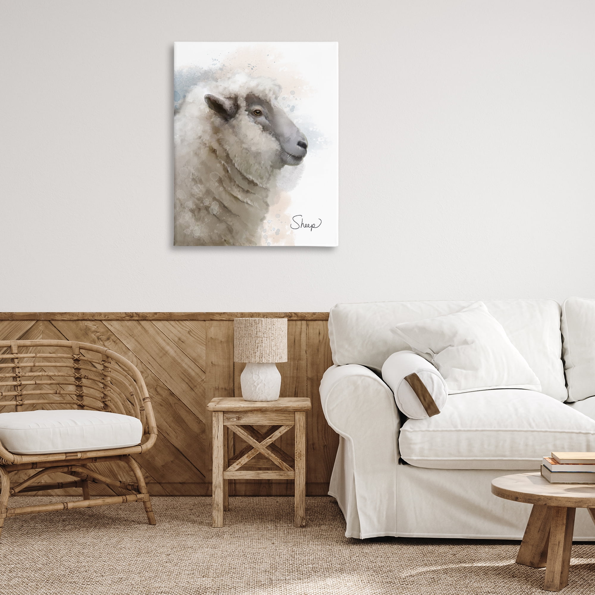 Stupell Industries Smiling Farm Sheep Animals Painting Wrapped Canvas Art Print Wall Art, 30 x 40